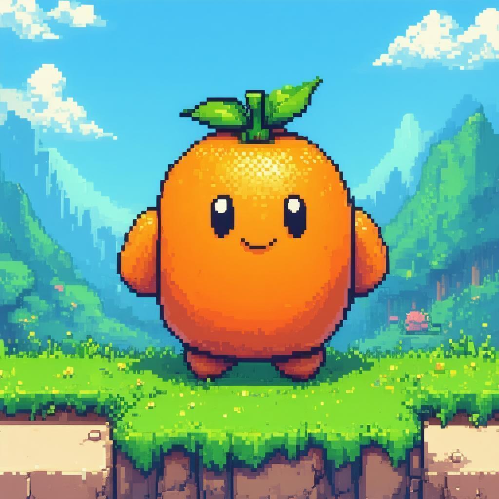 Cheerful Eight Bit Orange Pixel Character