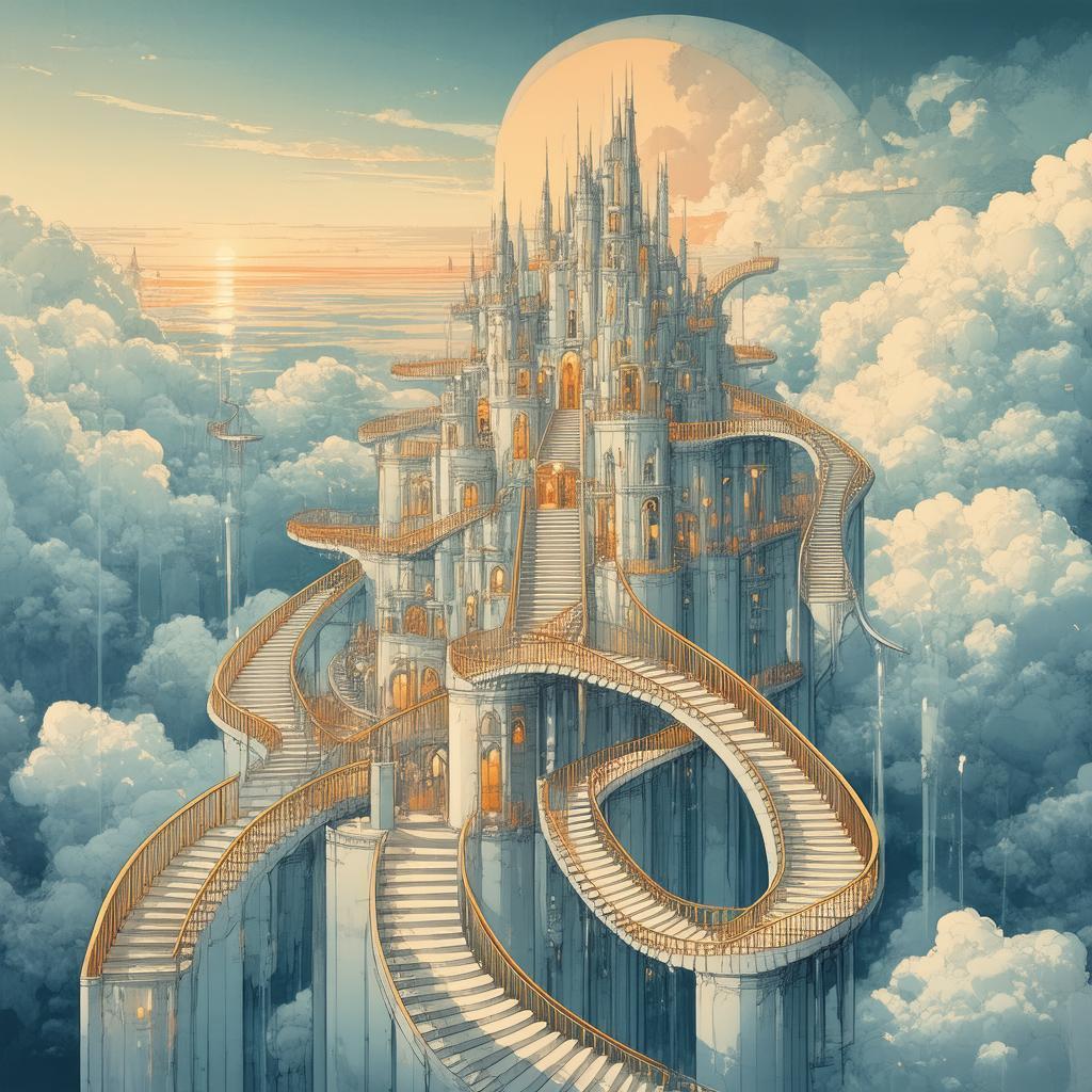 Floating Cloud City With Spiral Staircases