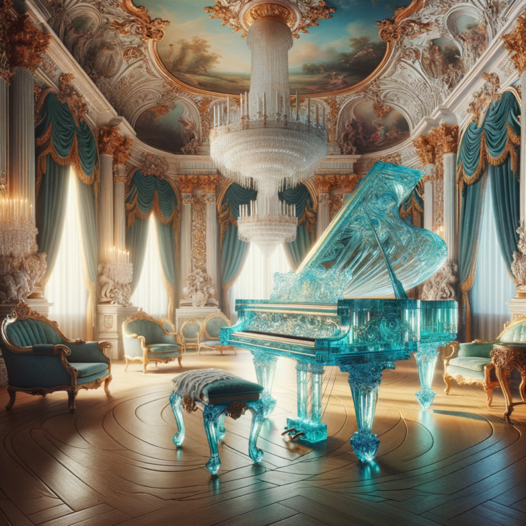 Ethereal Aquamarine Crystal Piano in Baroque Decor