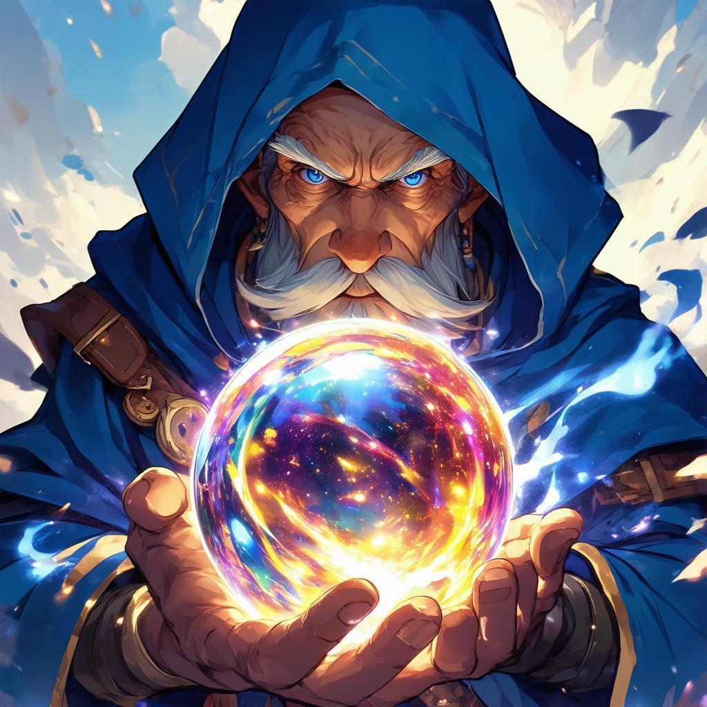 Anime Elder Holding A Reflective Orb