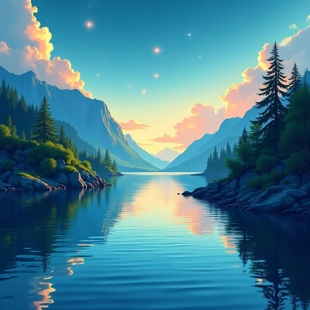 Celestial Waters Mirroring Twin Mountain Ranges