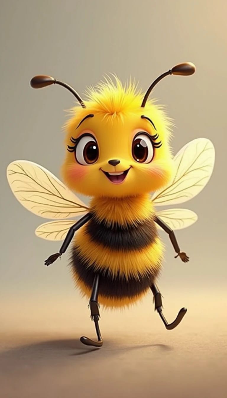 Cute Cartoon Bee with Happy Expression