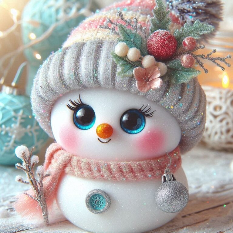 Cute Whimsical Glittery Snowman Illustration