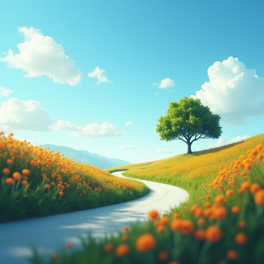 Winding Road And Lone Tree Landscape