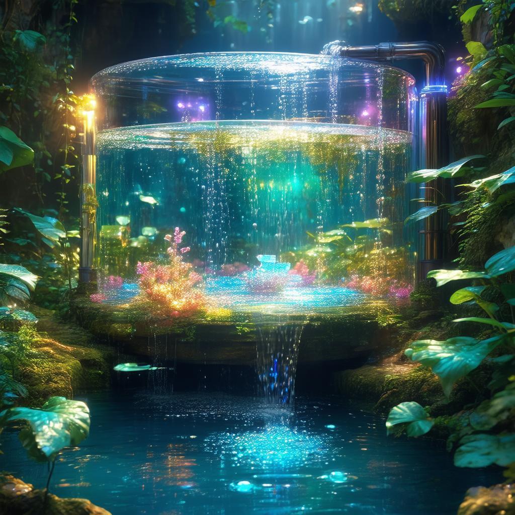 Enchanted Water Filtration Amid Luminescent Flora