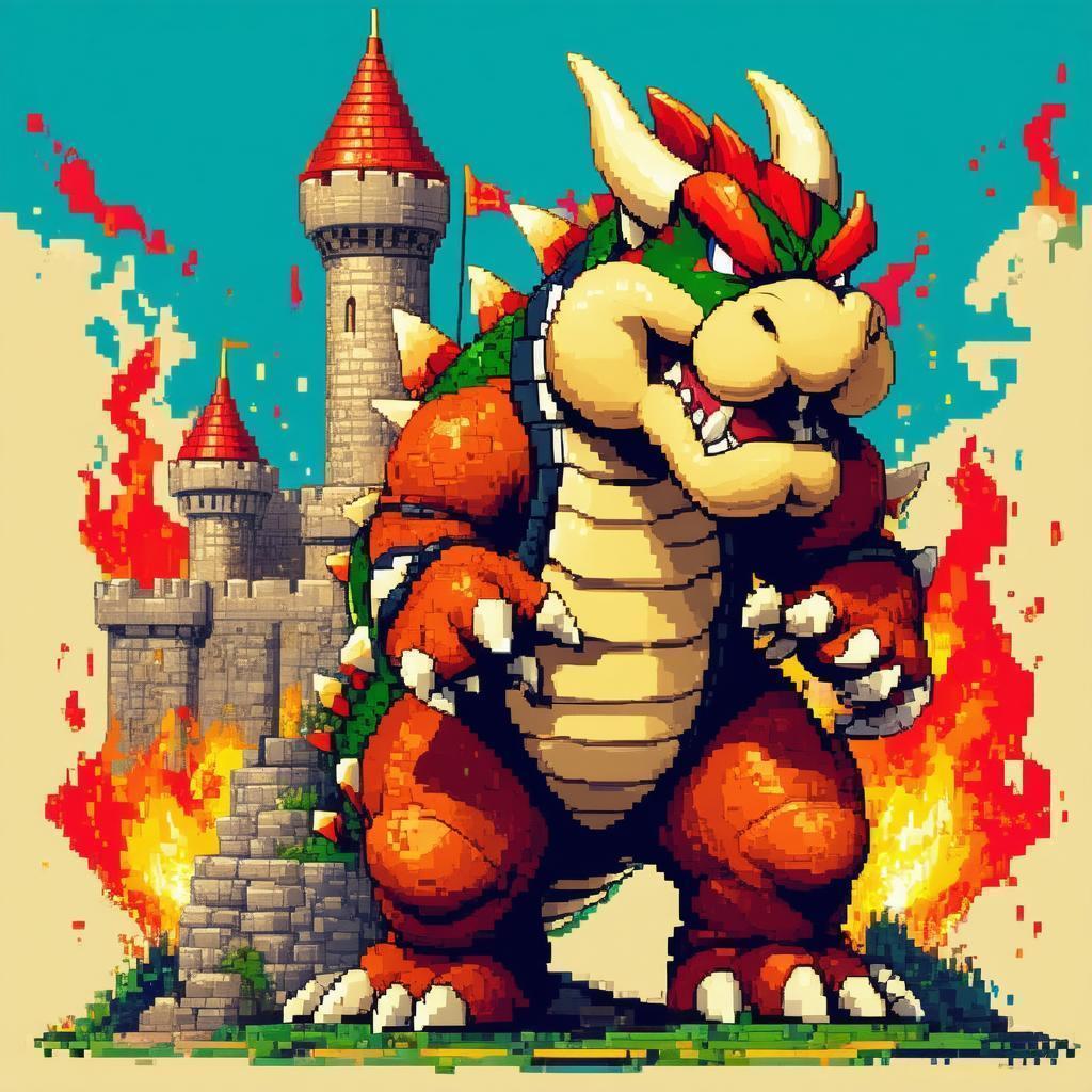 Pixel Bowser Amid Koopas And Flames
