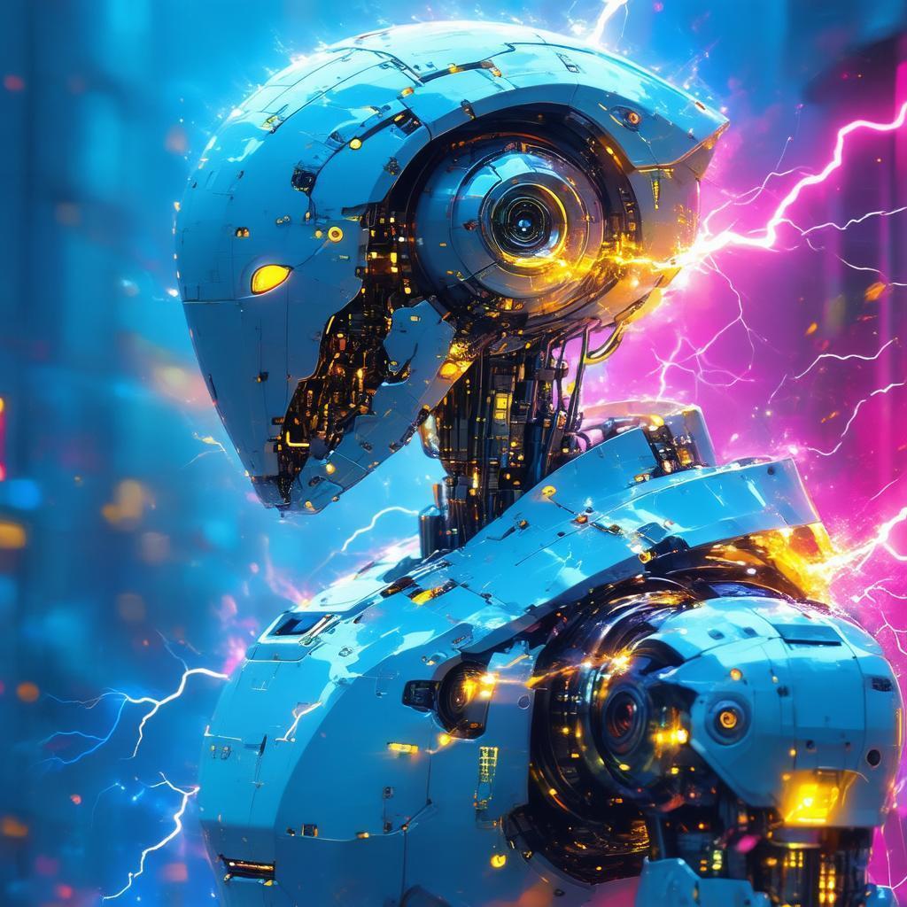 Futuristic Robot Crackling With Lightning Sparks