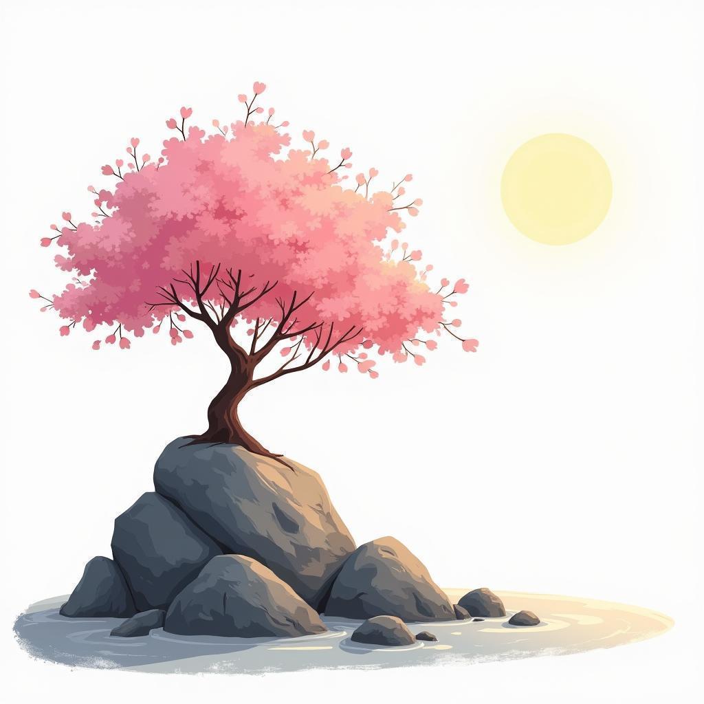 Whiteboard Cherry Blossom On Rocky Outcrop