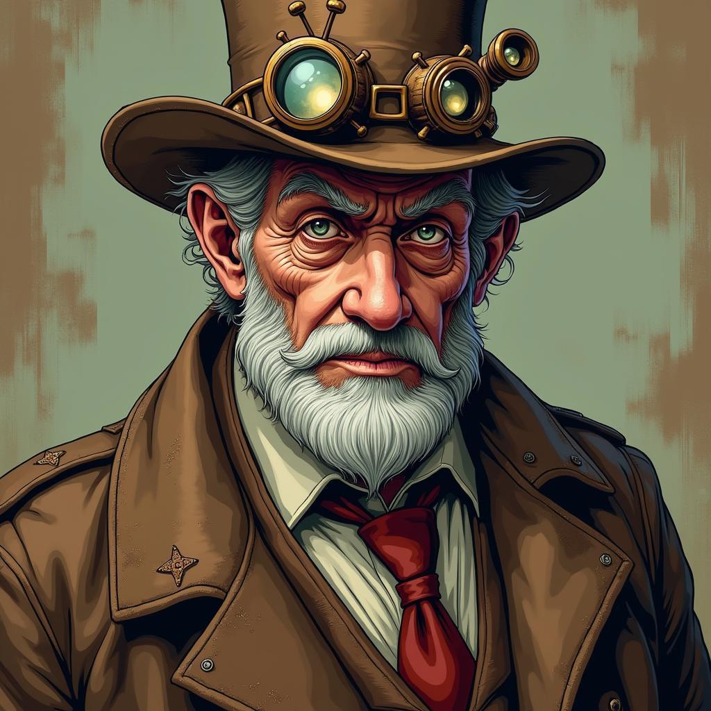 Steampunk Elder Bust In Manga Linework