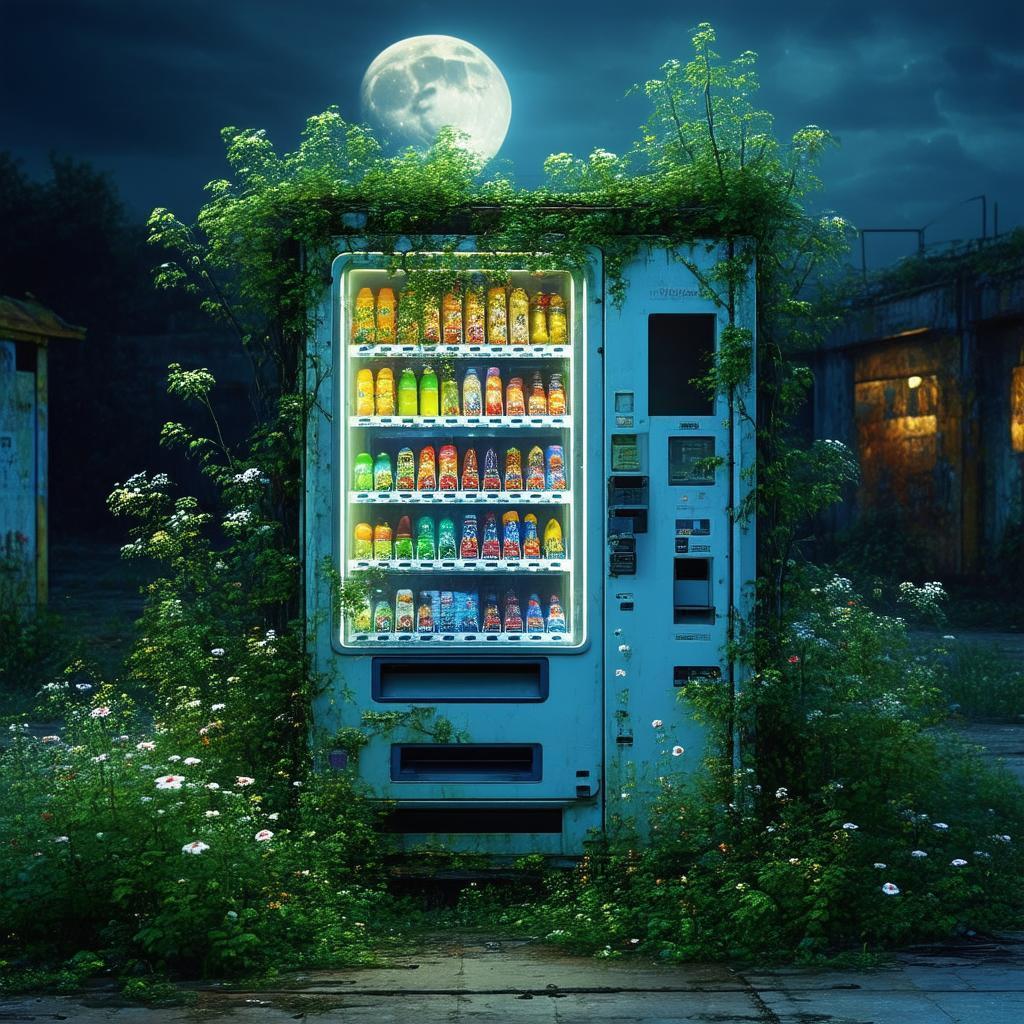 Moonlit Vending Machine In Overgrown Mall