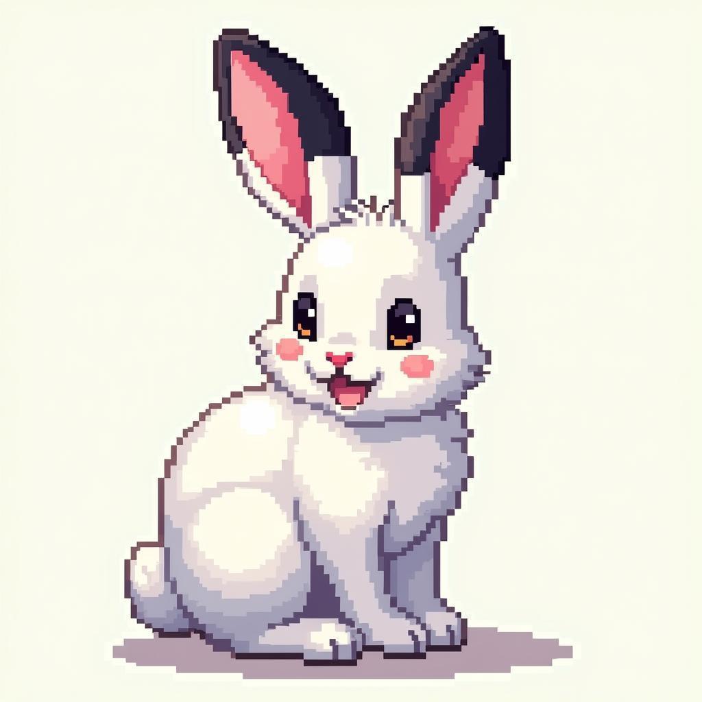 Pixel White Rabbit With Black Tipped Ears
