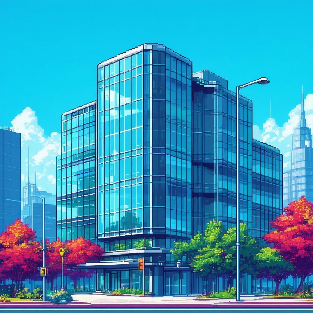 Retro Pixel Skyscraper In Bustling City