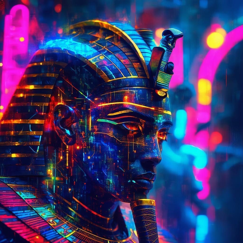 Neonpunk Egyptian God With Cyber Circuits