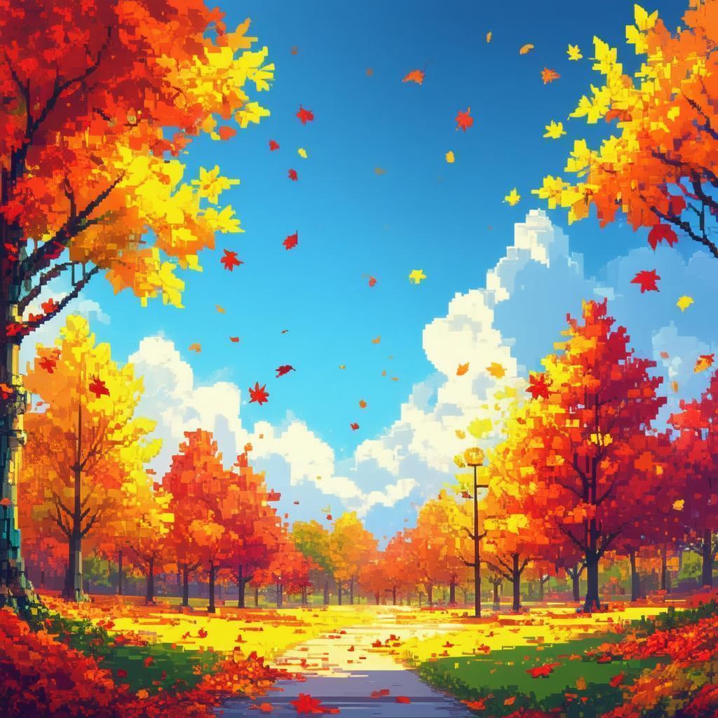 Autumn Leaves In Blocky Pixel Squares