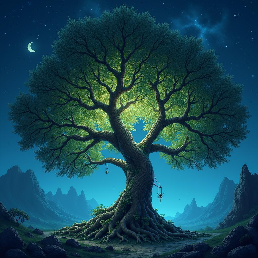 Magnificent Fantasy Tree Under Starry Night