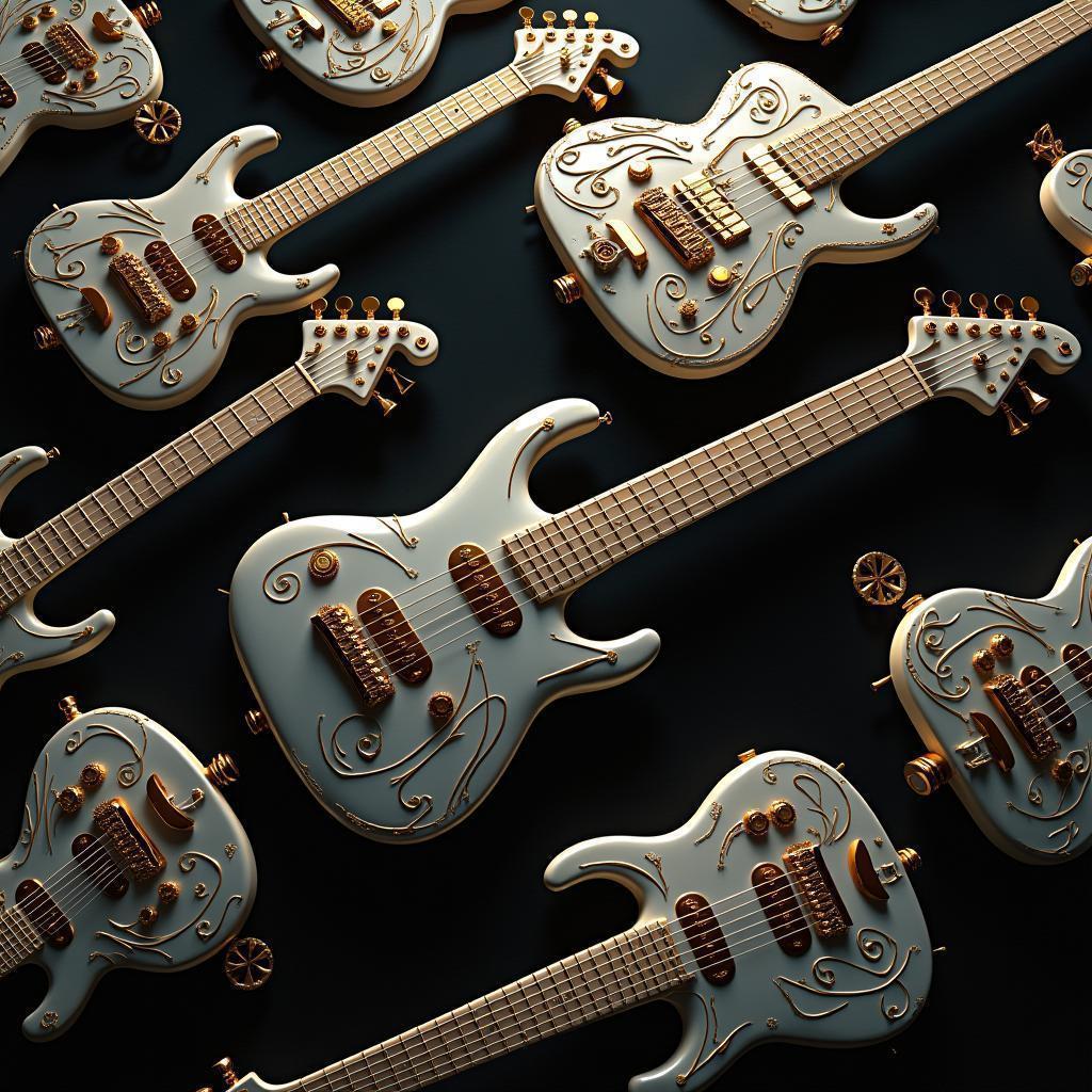 Steampunk Guitar Pattern In Ceramic Gold
