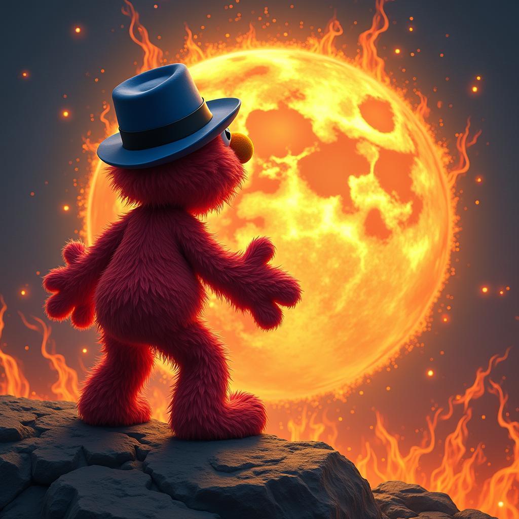 Anime Elmo In Fedora On The Moon