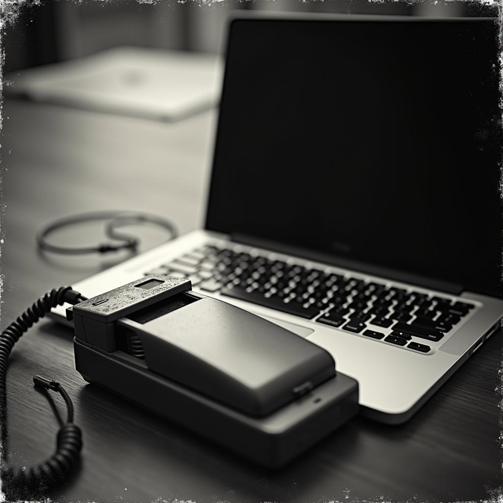 Vintage Phone Meets Sleek Modern Laptop