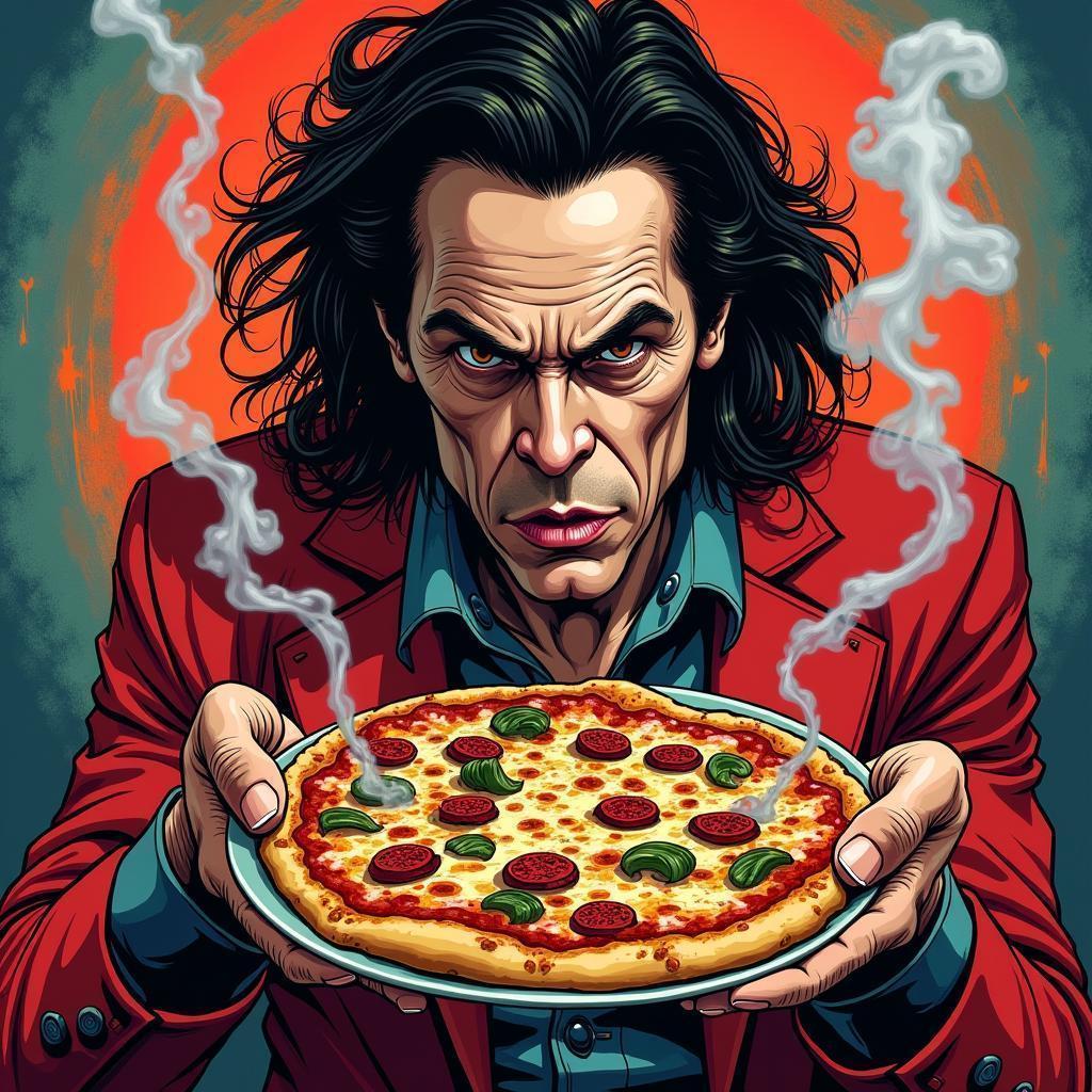 Nick Cave Smoking Pizza In Manga