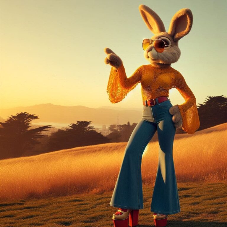 Retro Anthropomorphic Animal in Sunset Field