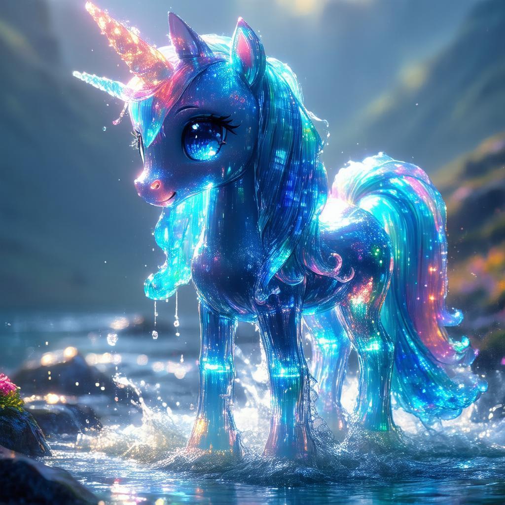 Translucent Water Pony In Pixel Charm