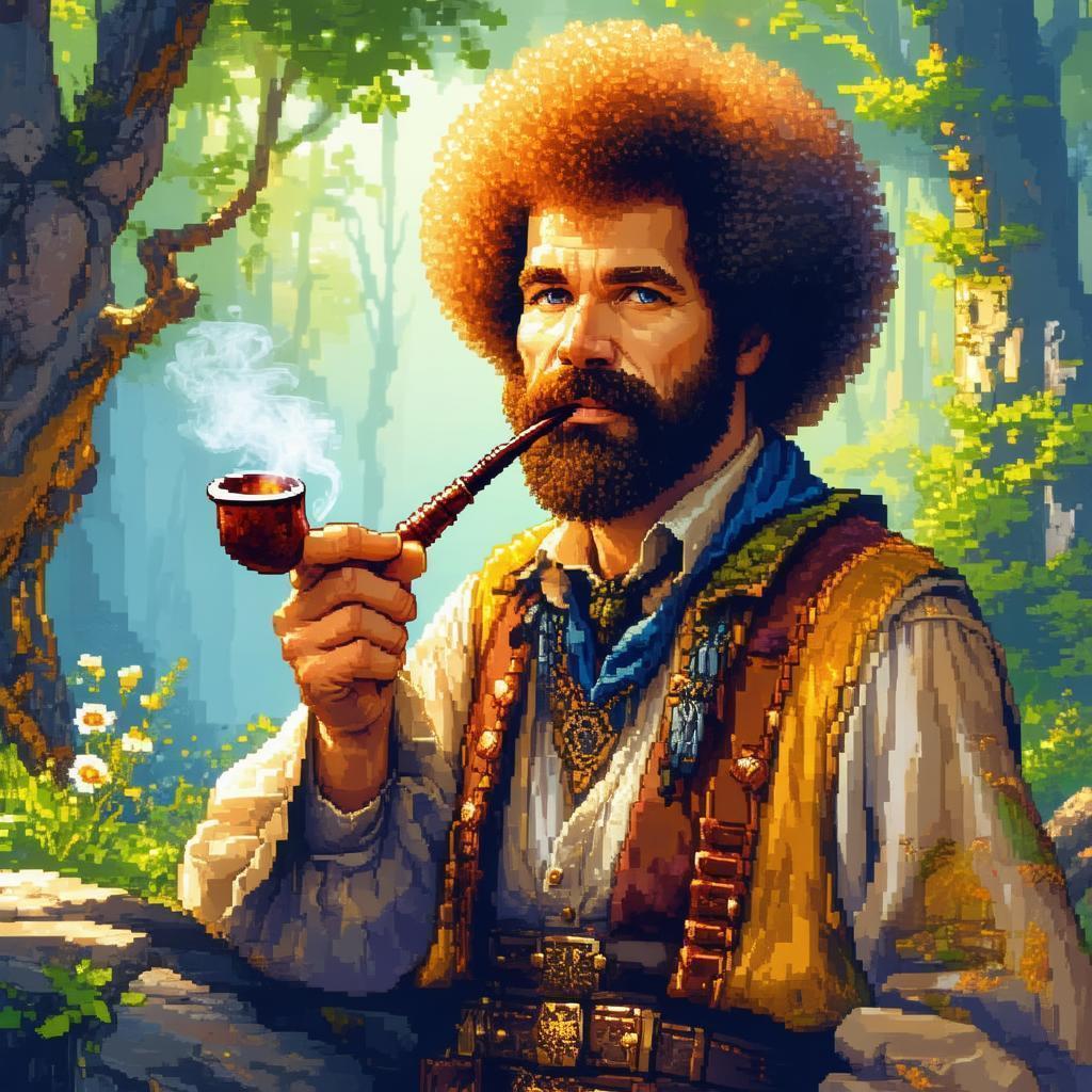 Pixel Bob Ross As Fantasy Bard