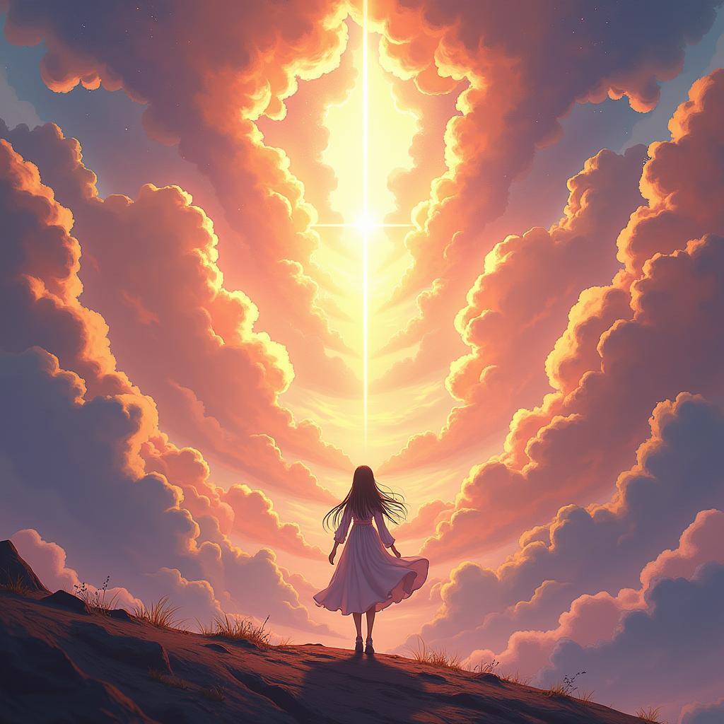 Heavenly Waifu Descending In God Rays