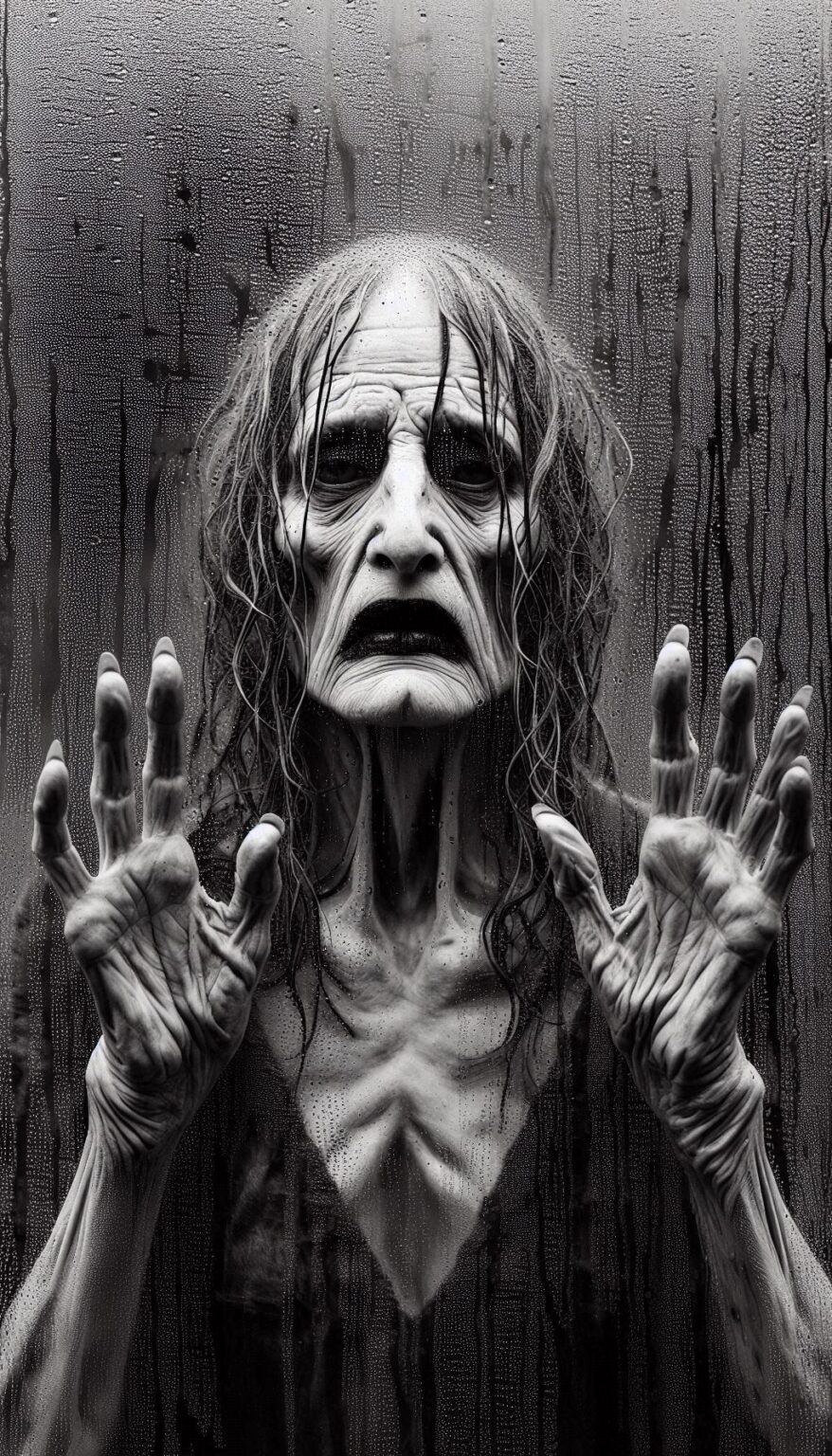 Creepy Female Figure Behind Glass Window