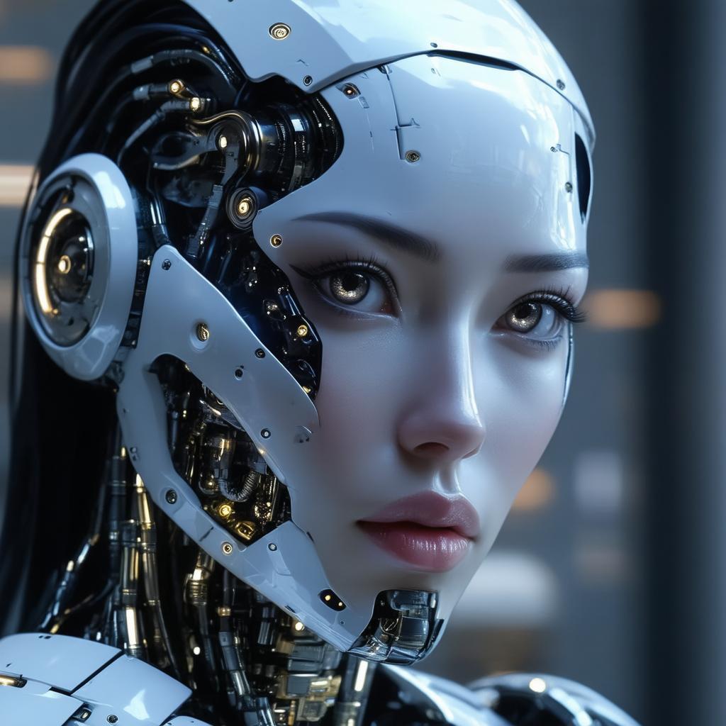 Cyborg Portrait In Dramatic Night Chiaroscuro