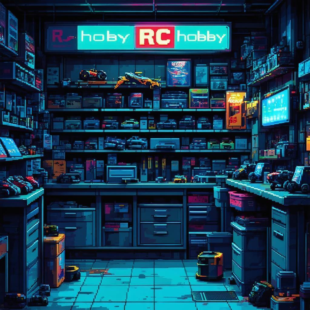 Cluttered RC Hobby Shop In Pixels