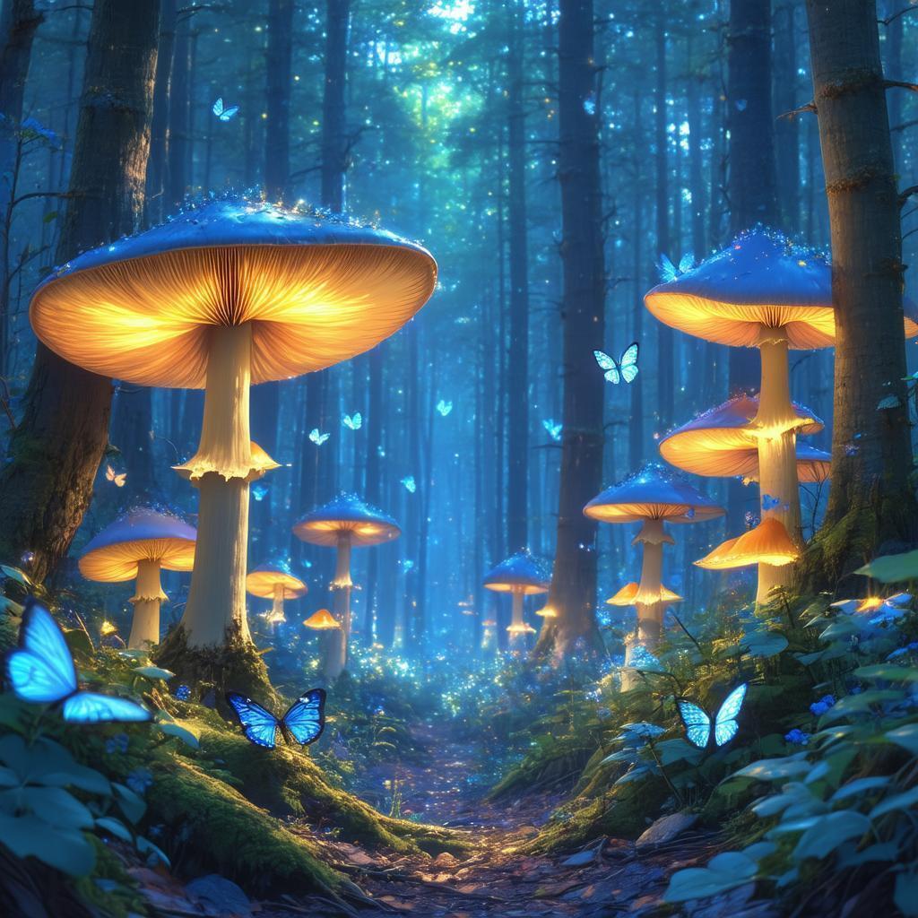 Twilight Forest Of Giant Glowing Mushrooms