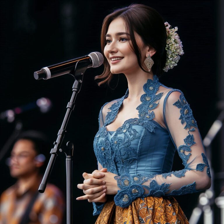 Indonesian Singer in Blue Kebaya Performing