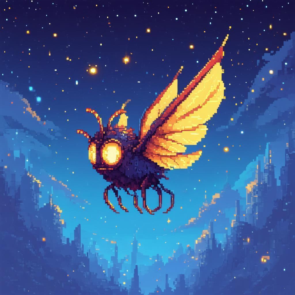Whimsical Pixel Beholder In Golden Light