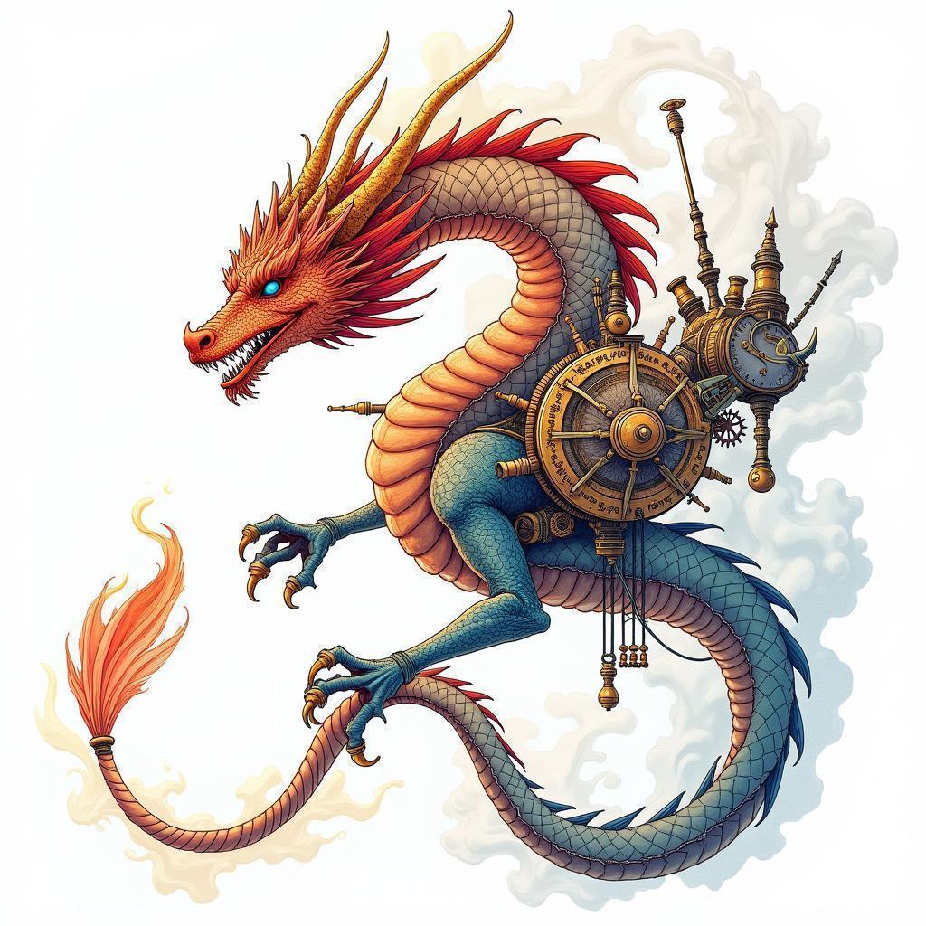Steampunk Dragon In Fine Pen And Ink