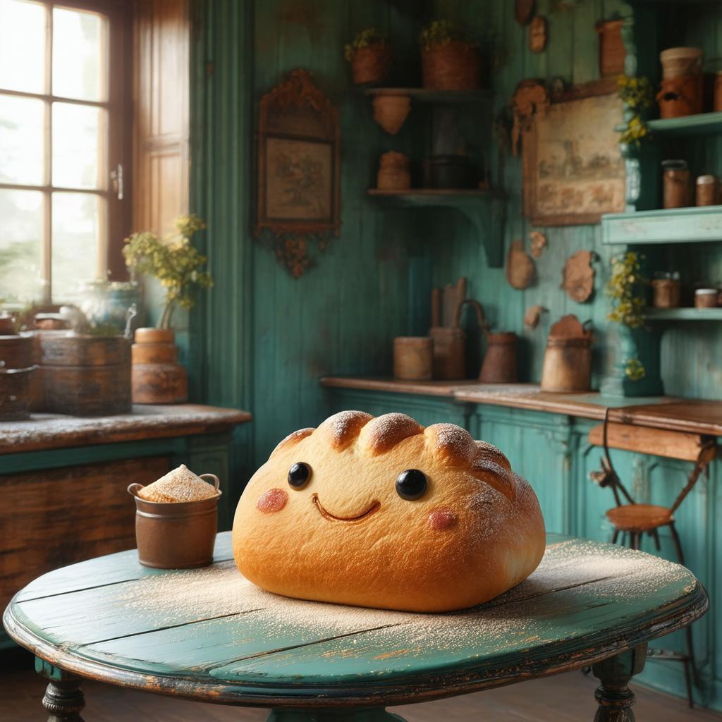 Friendly Bread Creature On Antique Table