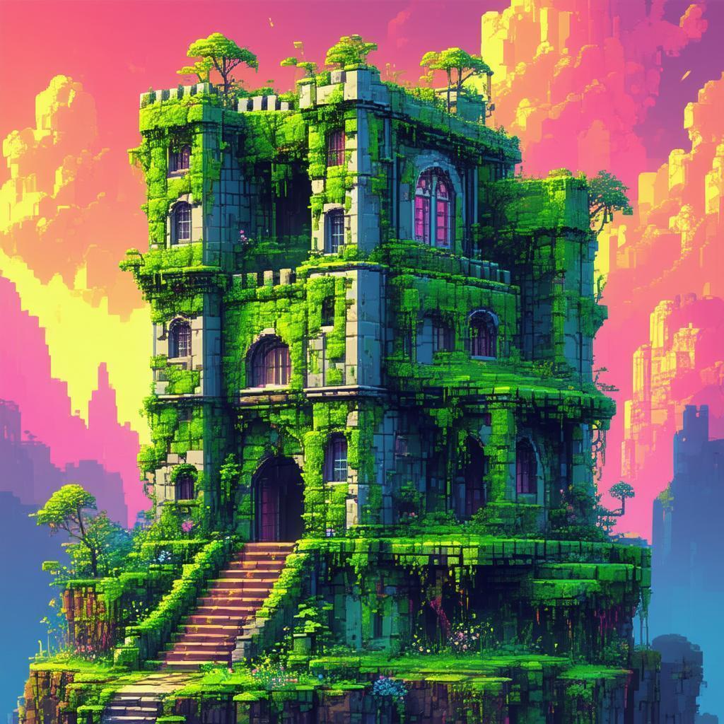 Moss Covered Building In Pastel Pixels