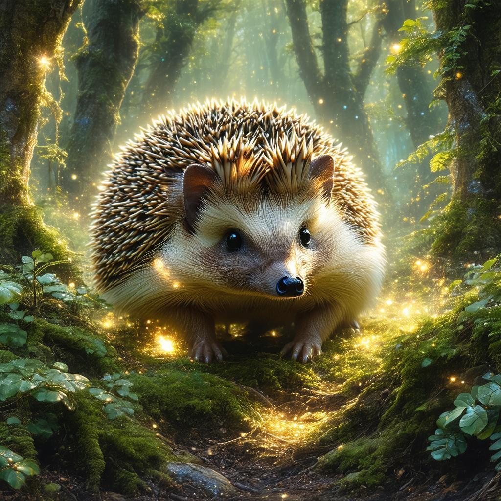 Hedgehog Glowing In Mystical Forest