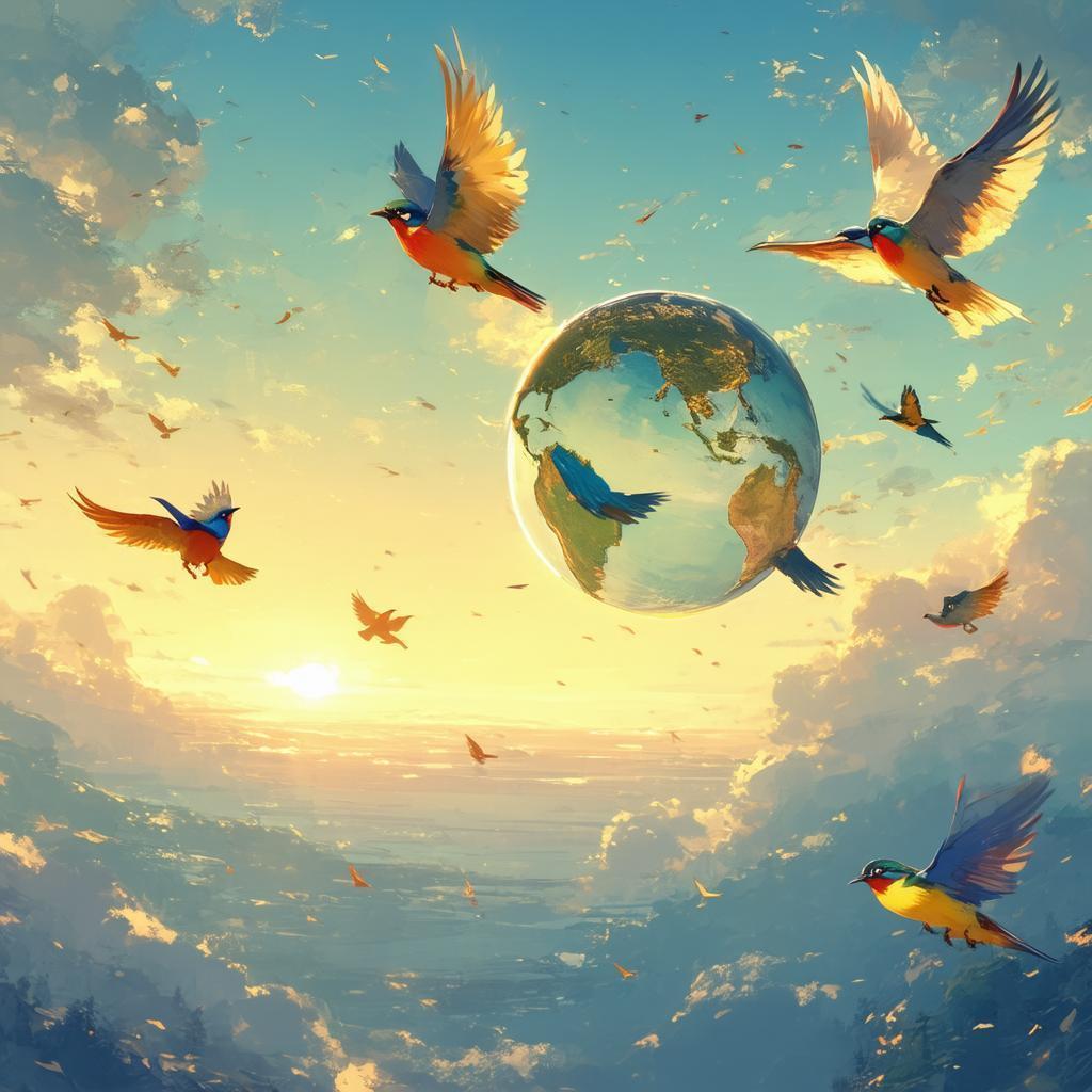 Colorful Birds Circling A Floating Globe