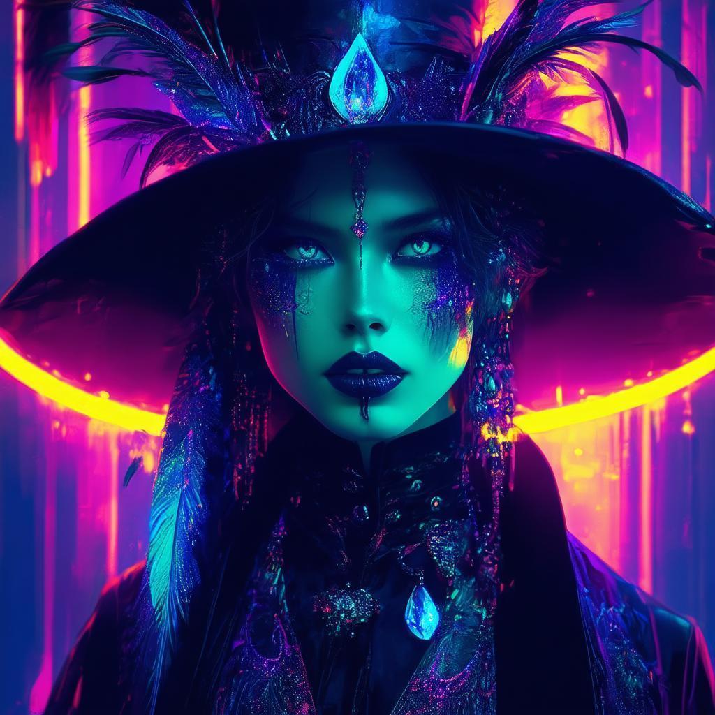 Evil Magician In Neon Dark Fantasy