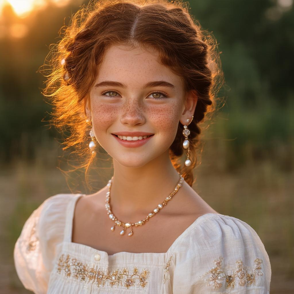 Teenage Aphrodite In Embroidered Linen Dress