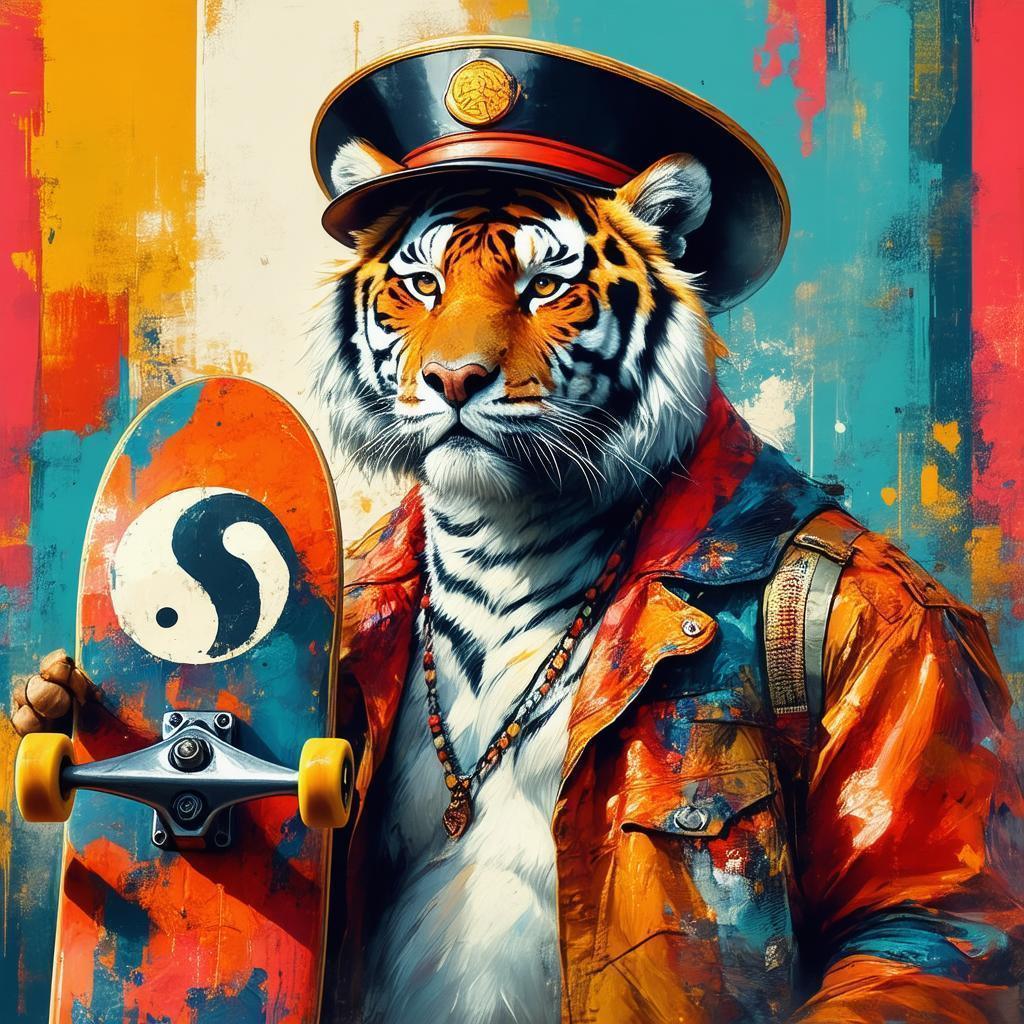 Tiger Conductor Holding Yin Yang Skateboard