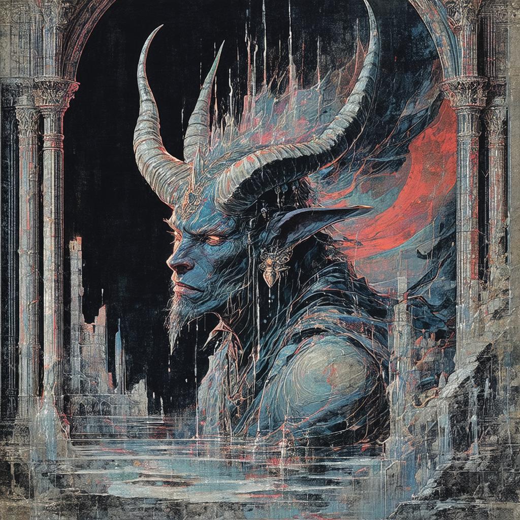 Horned Figure In Gothic Surrealist Mural