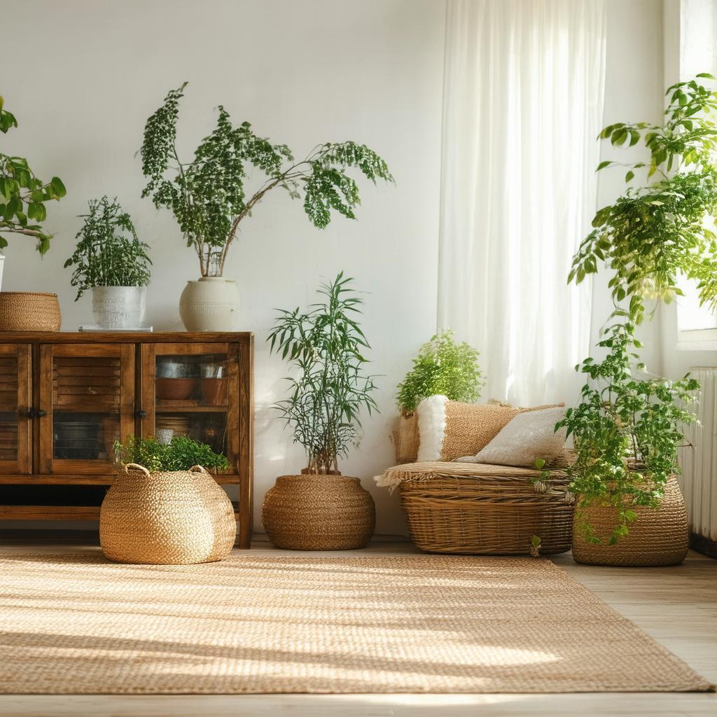 Cozy Living Room With Potted Plants