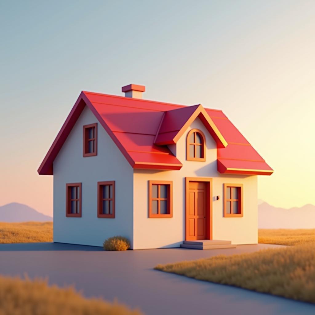 Digital House With Vibrant Red Roof