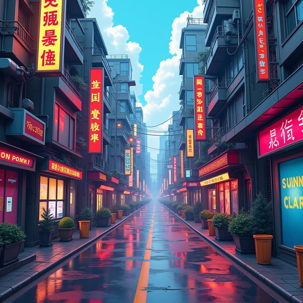 Soft Lit Anime Cyberpunk Street View