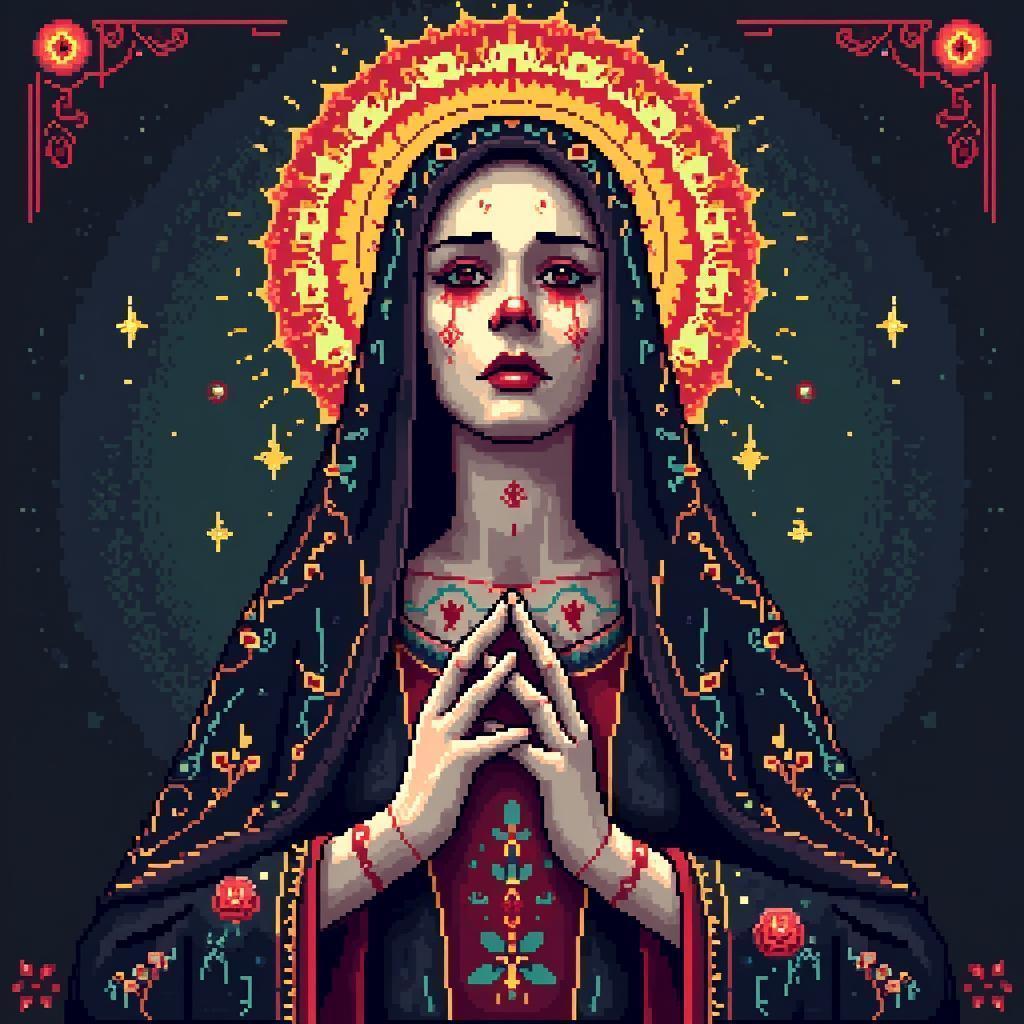 Pixel Santa Muerte In Symmetry