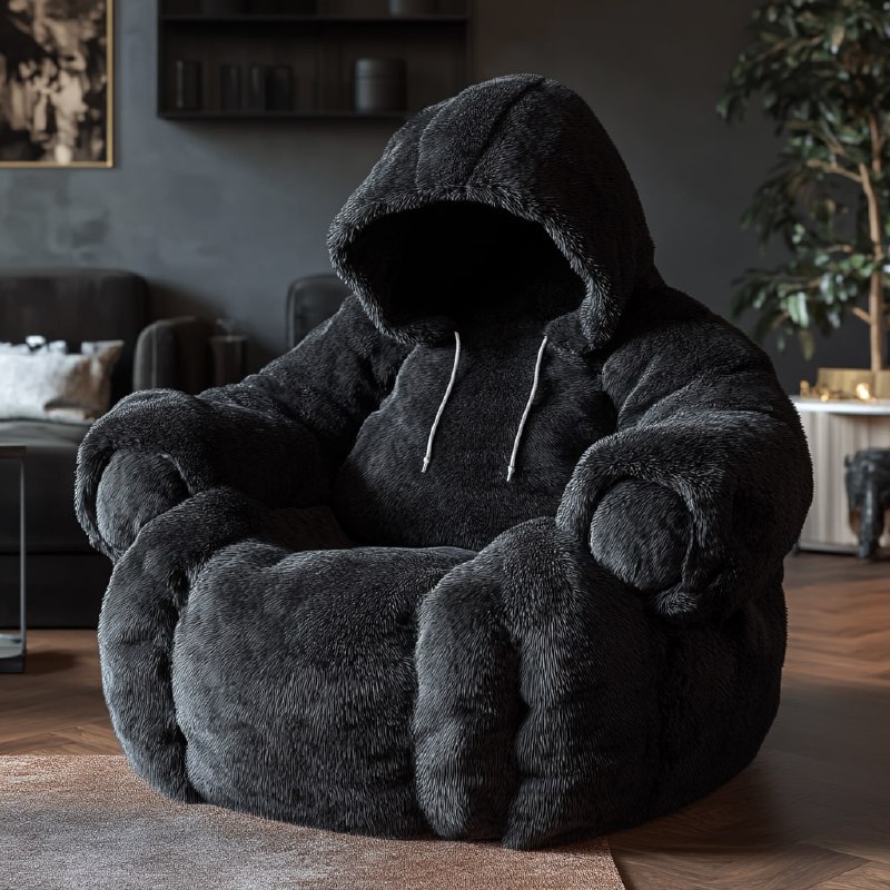 Cozy Black Fur Lounge Chair Hoodie