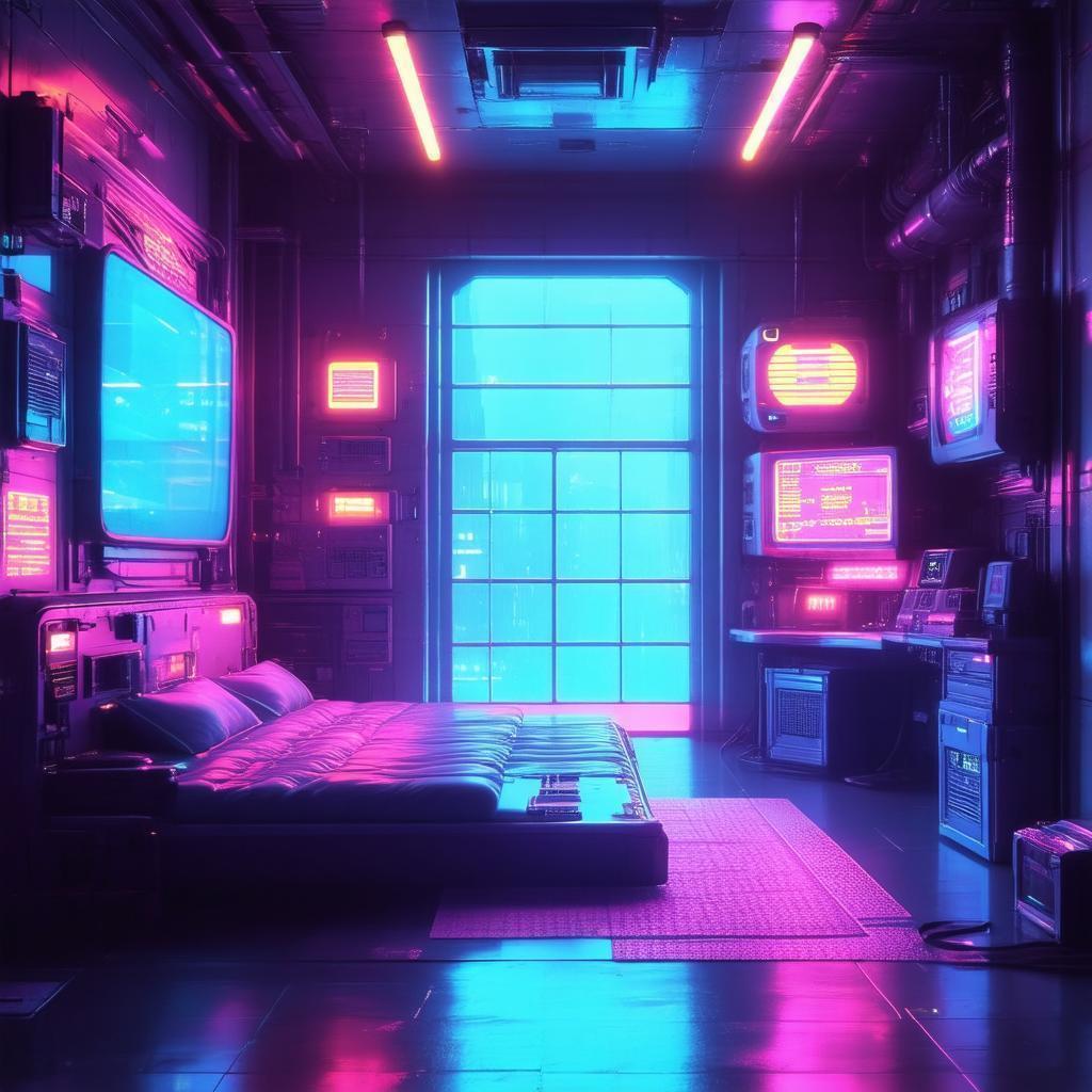 Vaporwave Game Room Overlooking Future City