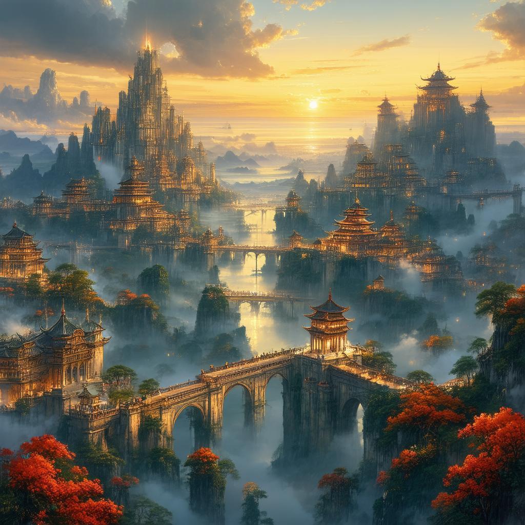 Epic Sunrise Over Majestic Fantasy City