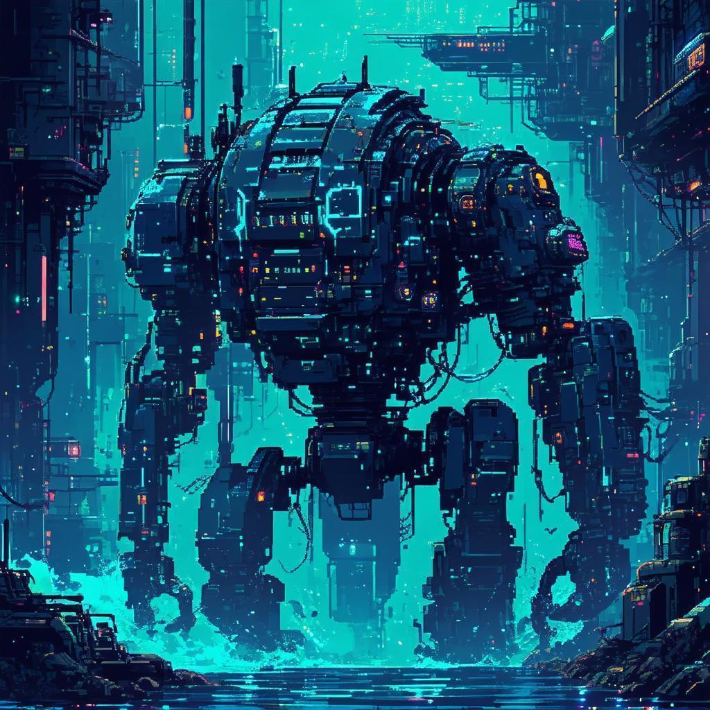 Aquatic Cyberpunk Monster In Eight Bits